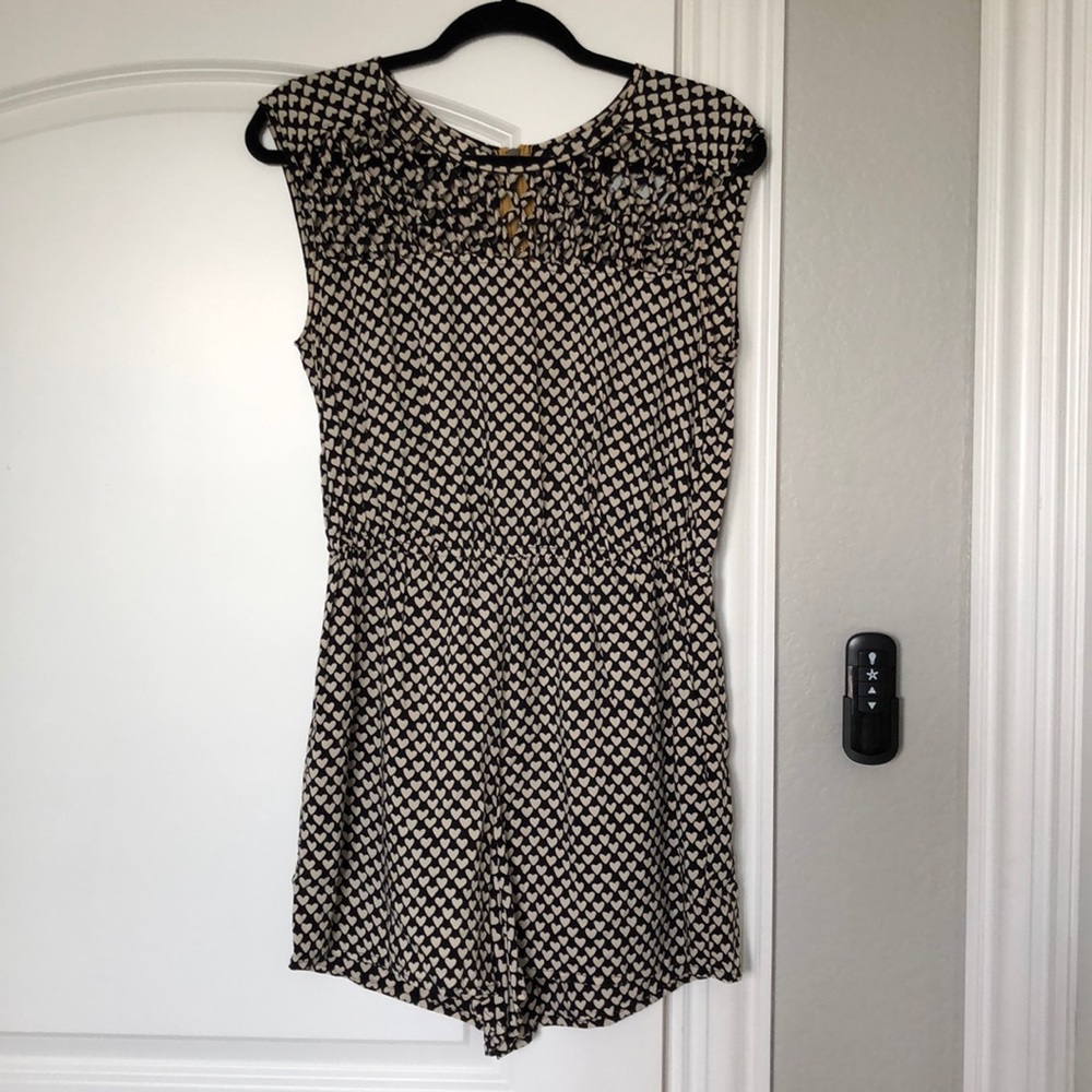 Black and cream print romper